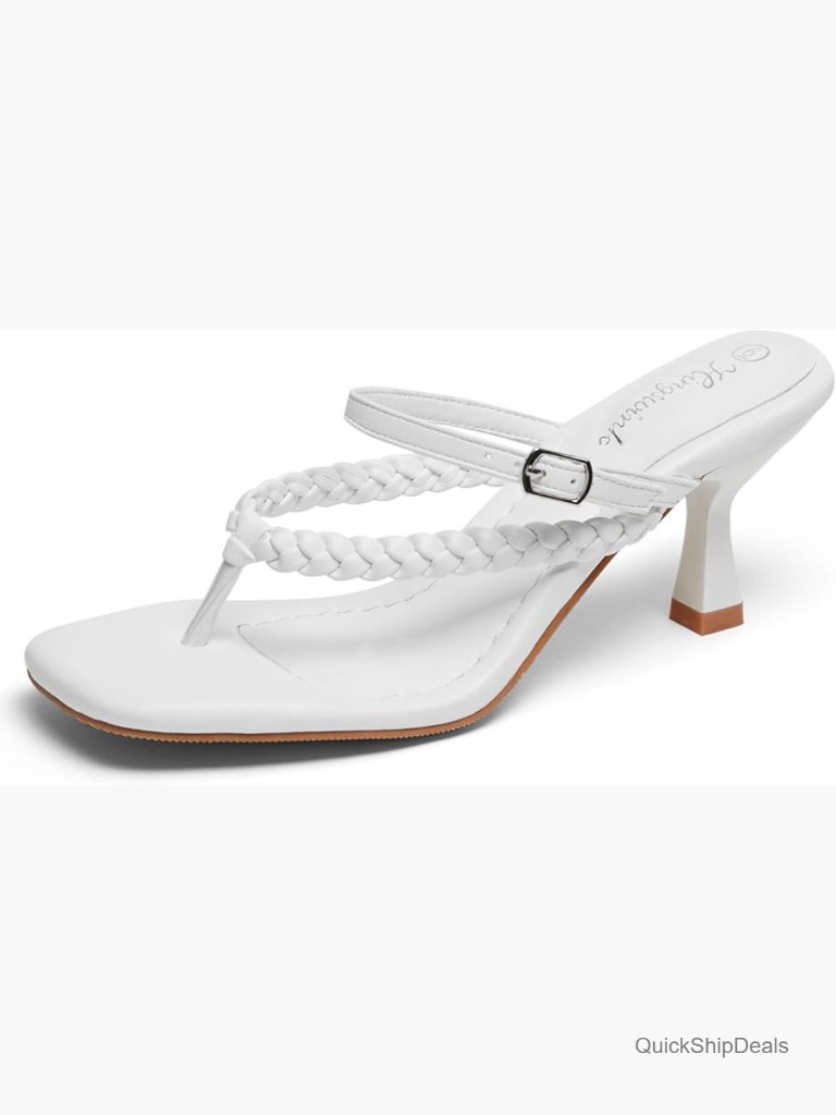 Women's Kitten Heels Open Toe Braided Strappy Square Toe Thong 2 Inch Heel